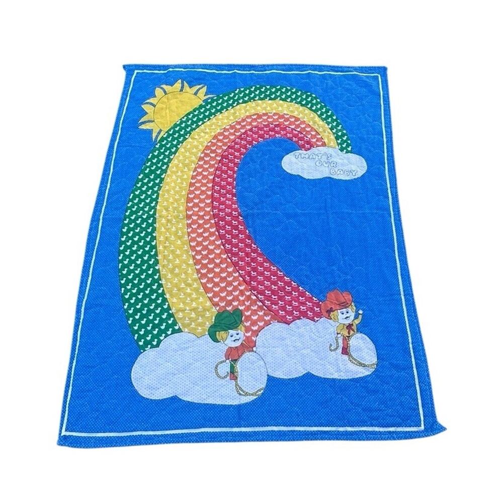 Vintage Handmade Thats Our Baby Rainbow Cowboy Cowgirl Blanket Quilt